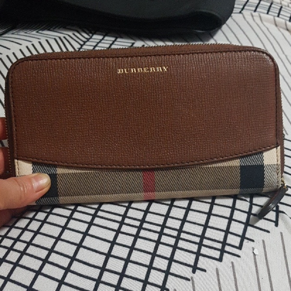 Burberry Brown Wallet with Plaid Detail